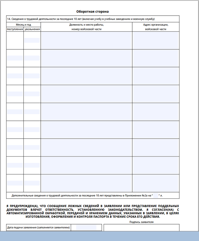 Образец анкеты на получение загранпаспорта